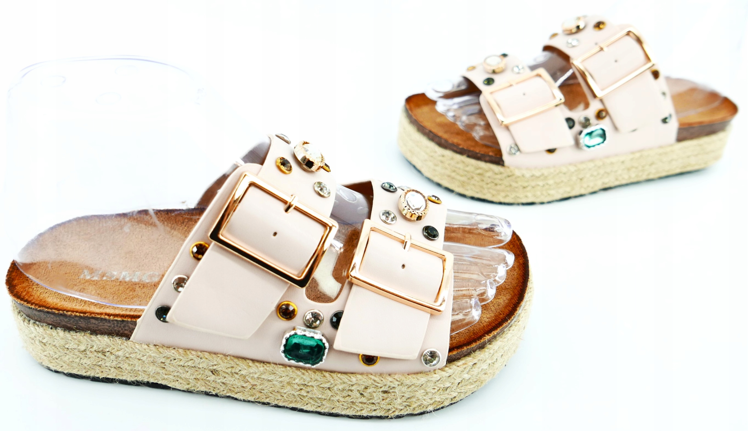 KLAPKI DAMSKIE BEŻOWE Z KLAMRAMI CYRKONIE R36 Marka MSGM