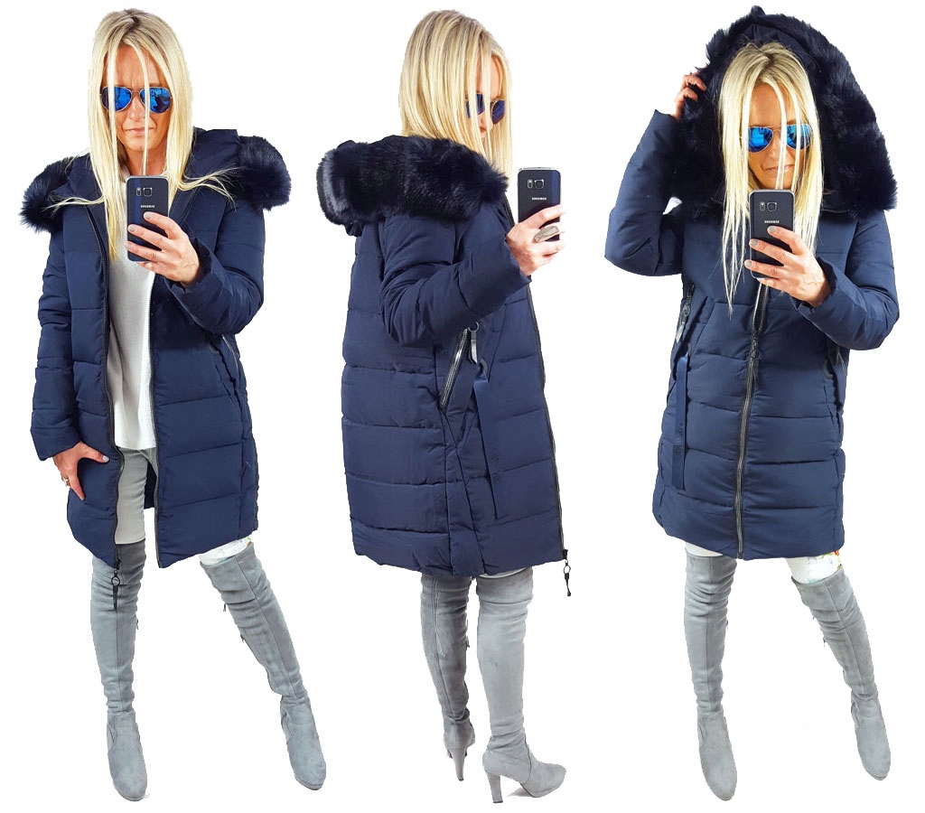 

Kurtka Płaszcz Długa Pikowana Parka Z Futerkiem Xs