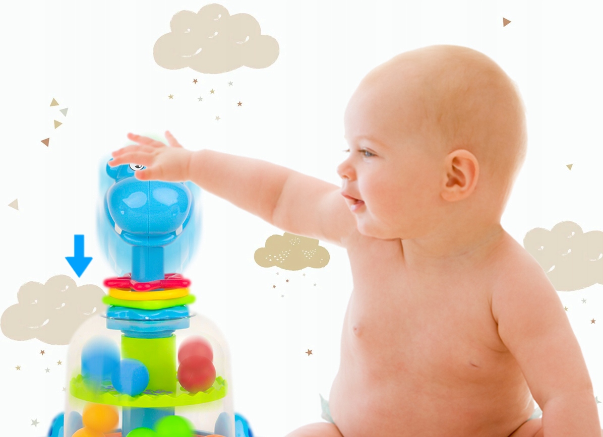 BĄCZEK INTERAKTYWNY HIPCIO KARUZELKA Z PIŁECZKAMI ZABAWKA DLA DZIECI HIPPO Głębokość produktu 14 cm