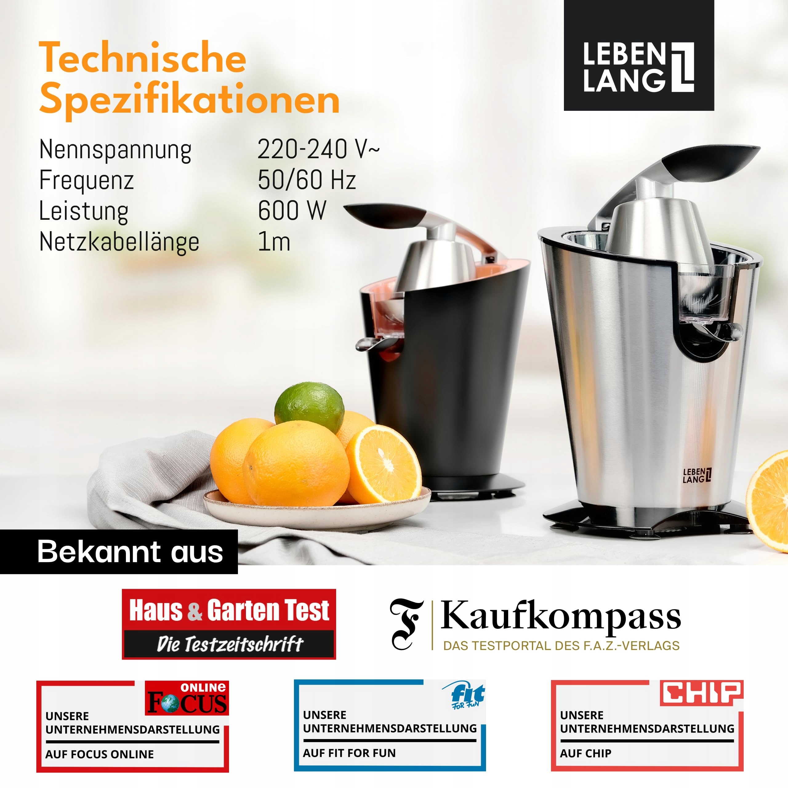 LEBENLANG Elektryczna Wyciskarka Do Soków 600W Stal Nierdzewna BPA Free — miniatura 6