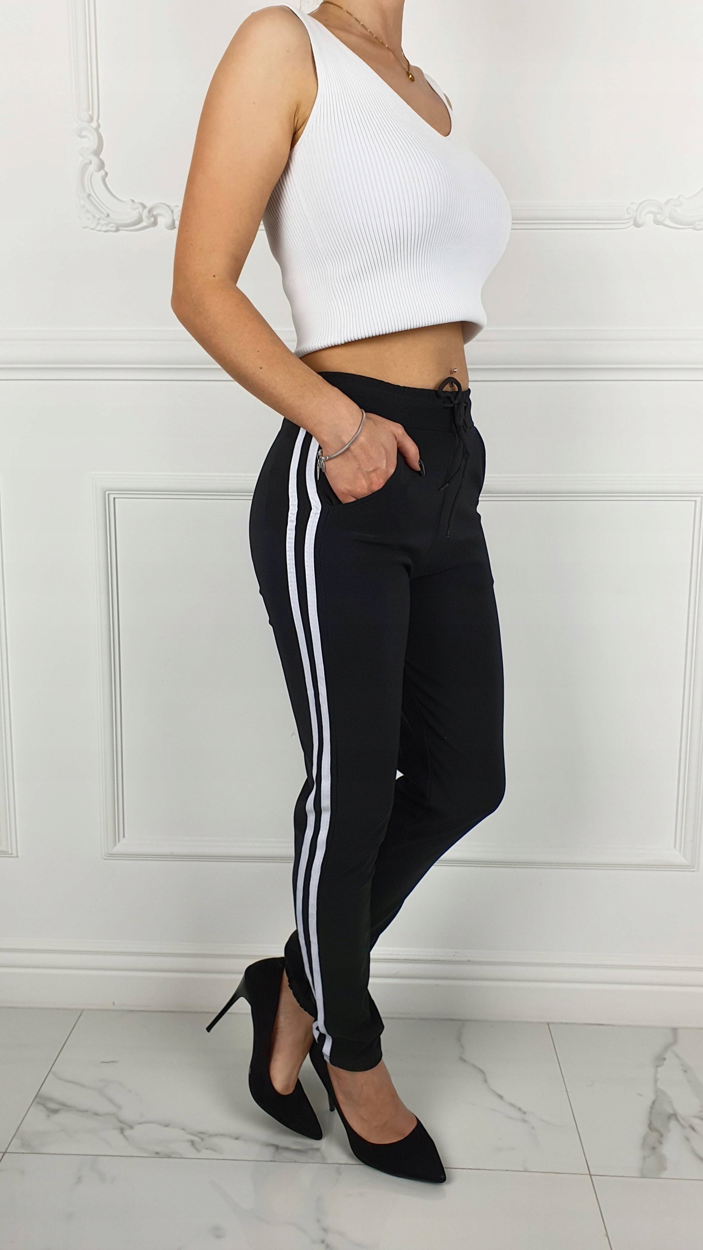 DAMSKIE SPODNIE DRESOWE DOPASOWANE LAMASY BLACK 2 Kolekcja Całoroczna