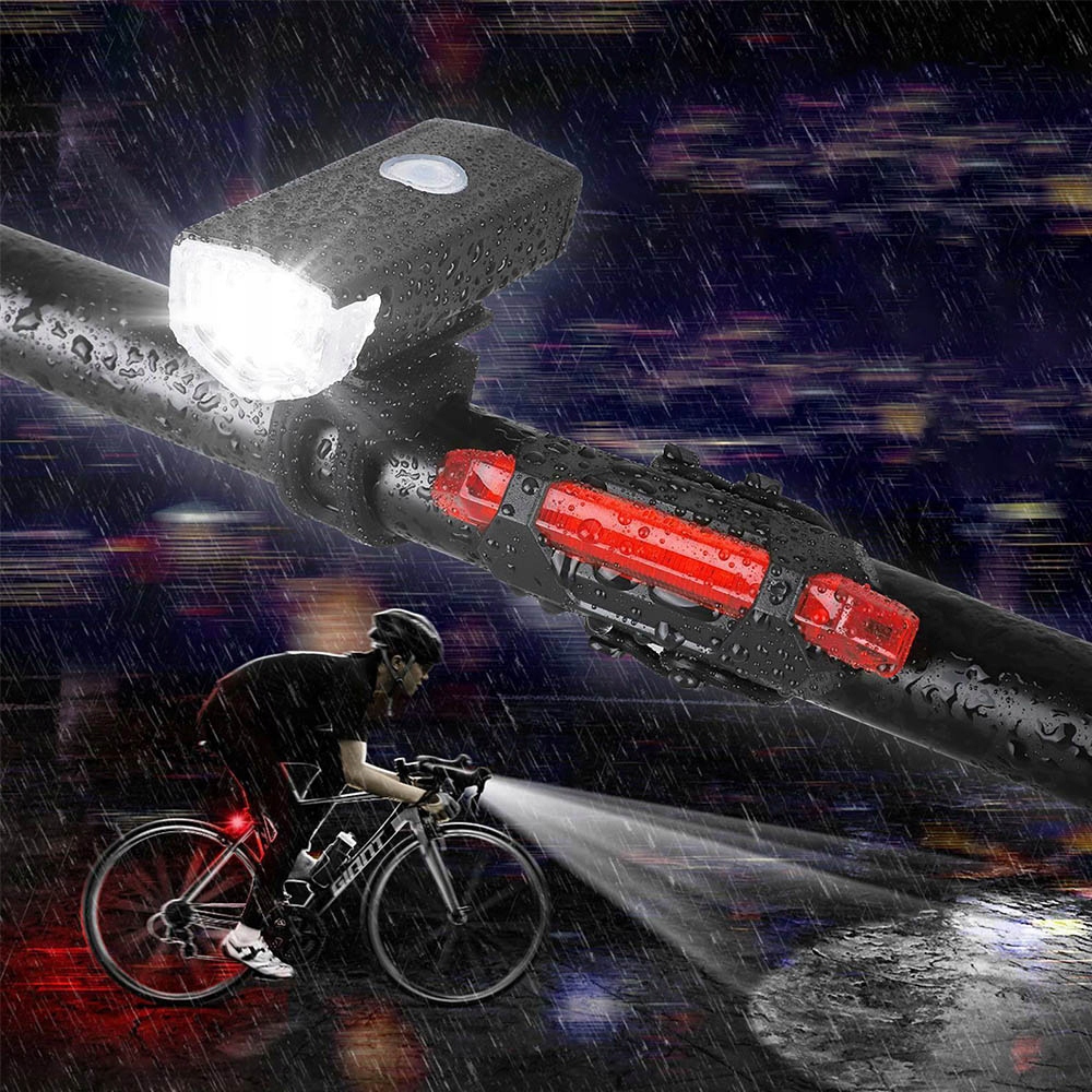 LAMPKA ROWEROWA LED NA ROWER KIEROWNICĘ MOCNA AKUMULATOROWA USB + TYŁ TYLNA Kolor dominujący czarny