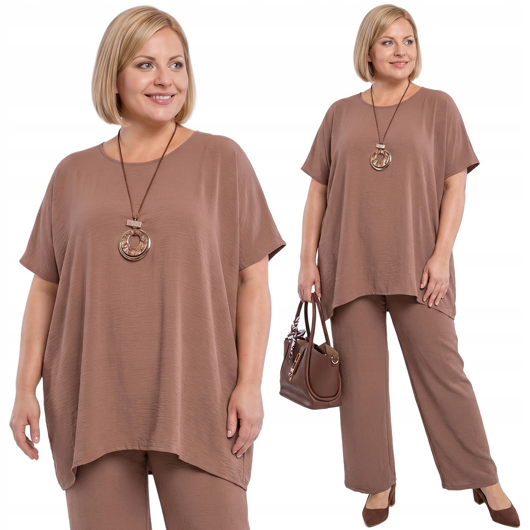 Hnědý komplet s náhrdelníkem plus size velikost 54