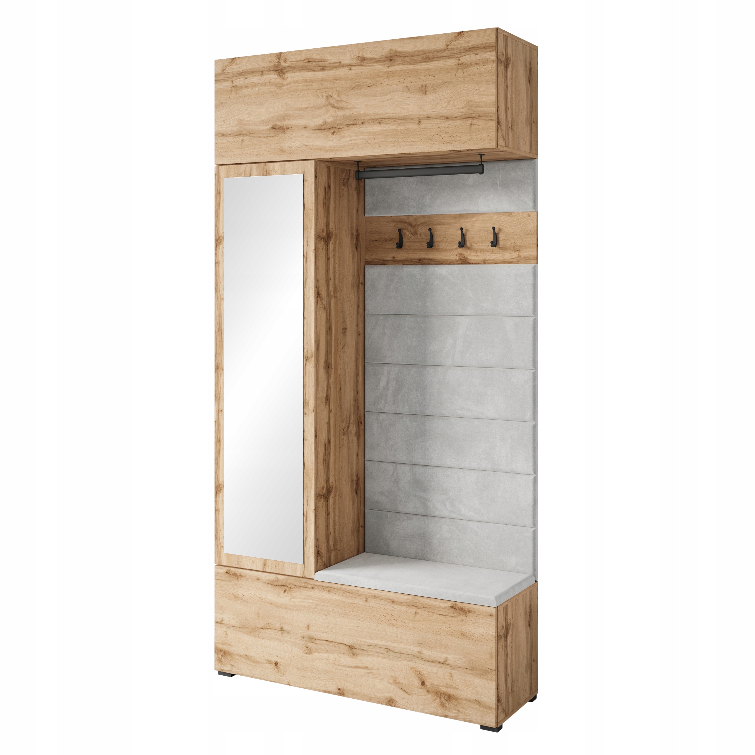 Čalouněná šatní skříň Tejo se zrcadlem , botník , policemi a tyčí
