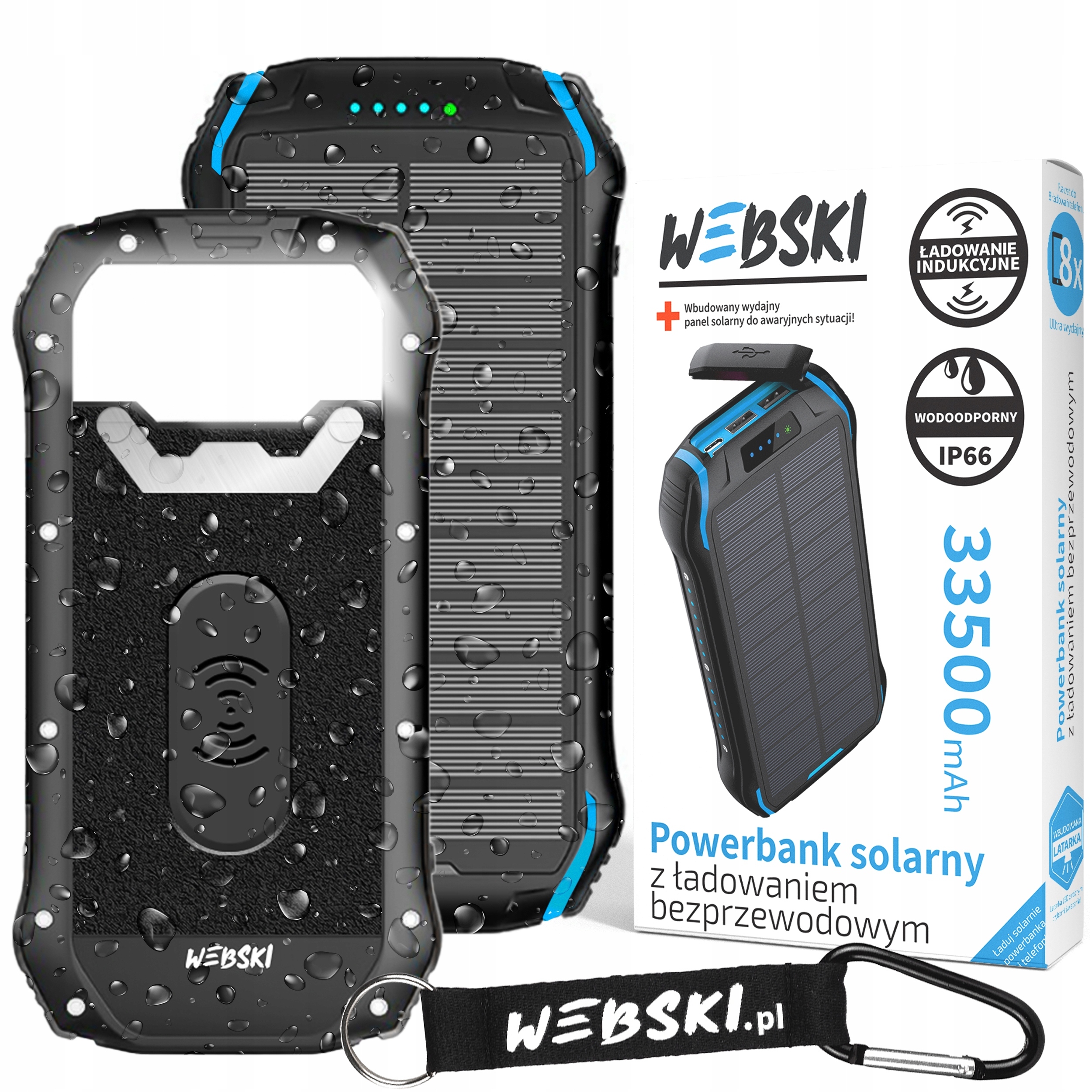 Pancerny Power Bank Solarny 33500 mAh Wodoodporny Indukcja Usb-c 4x Usb