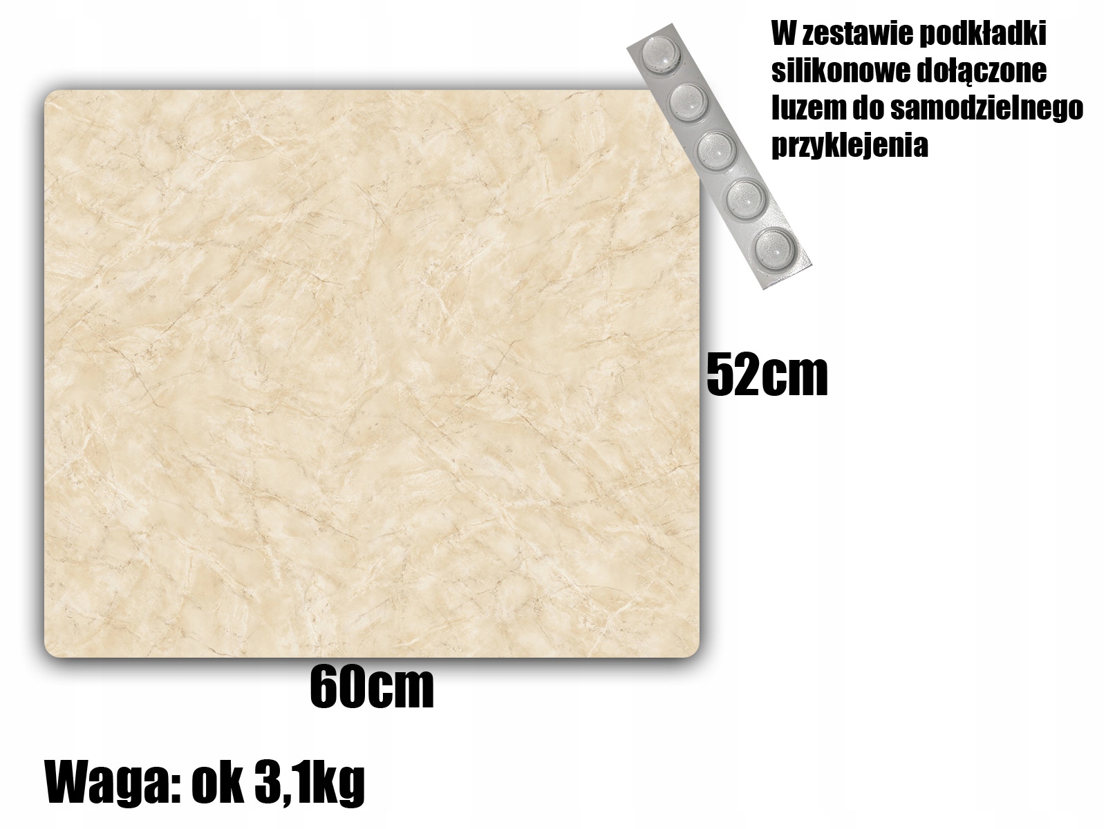 szklana płyta ochronna szkło 60x52 tekstura Długość (cm) 52