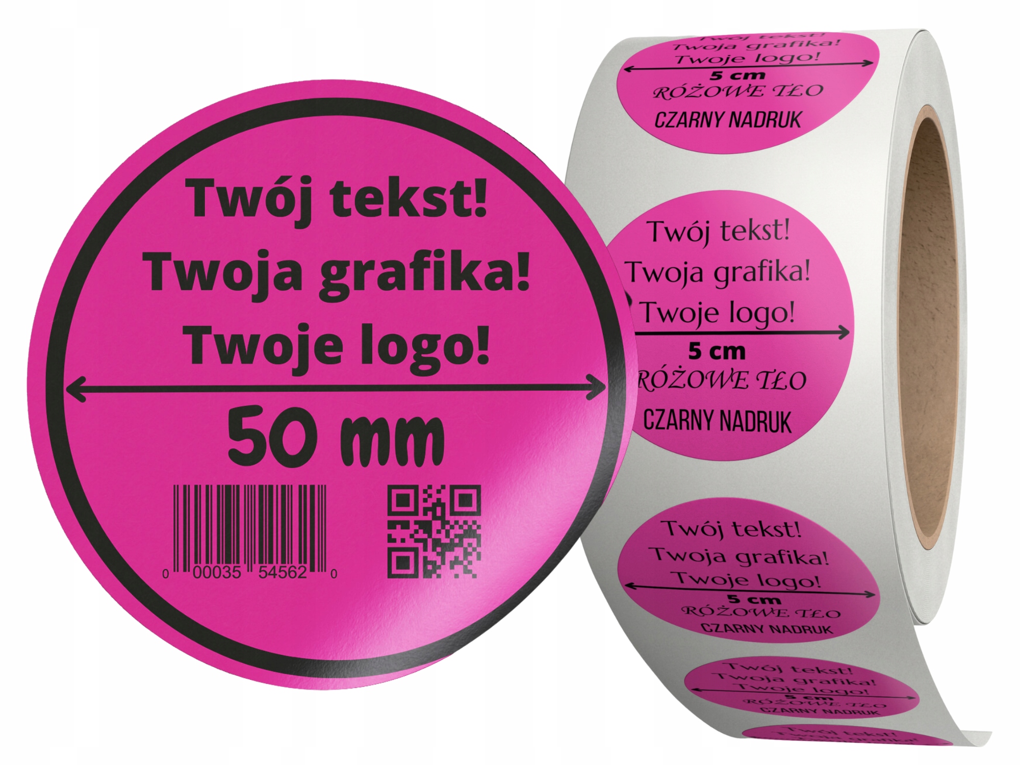 

Naklejki Twój Tekst Logo etykiety 200 szt Fi 50 mm