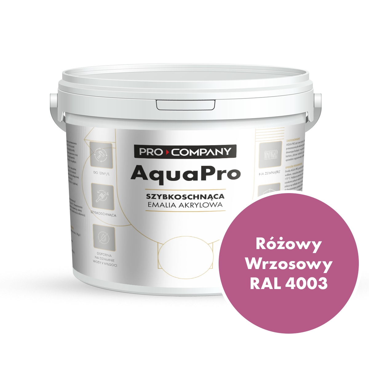 Aqua Pro Emalia Akrylowa Szybkoschnąca 9L Różowy Wrzosowy Ral 4003