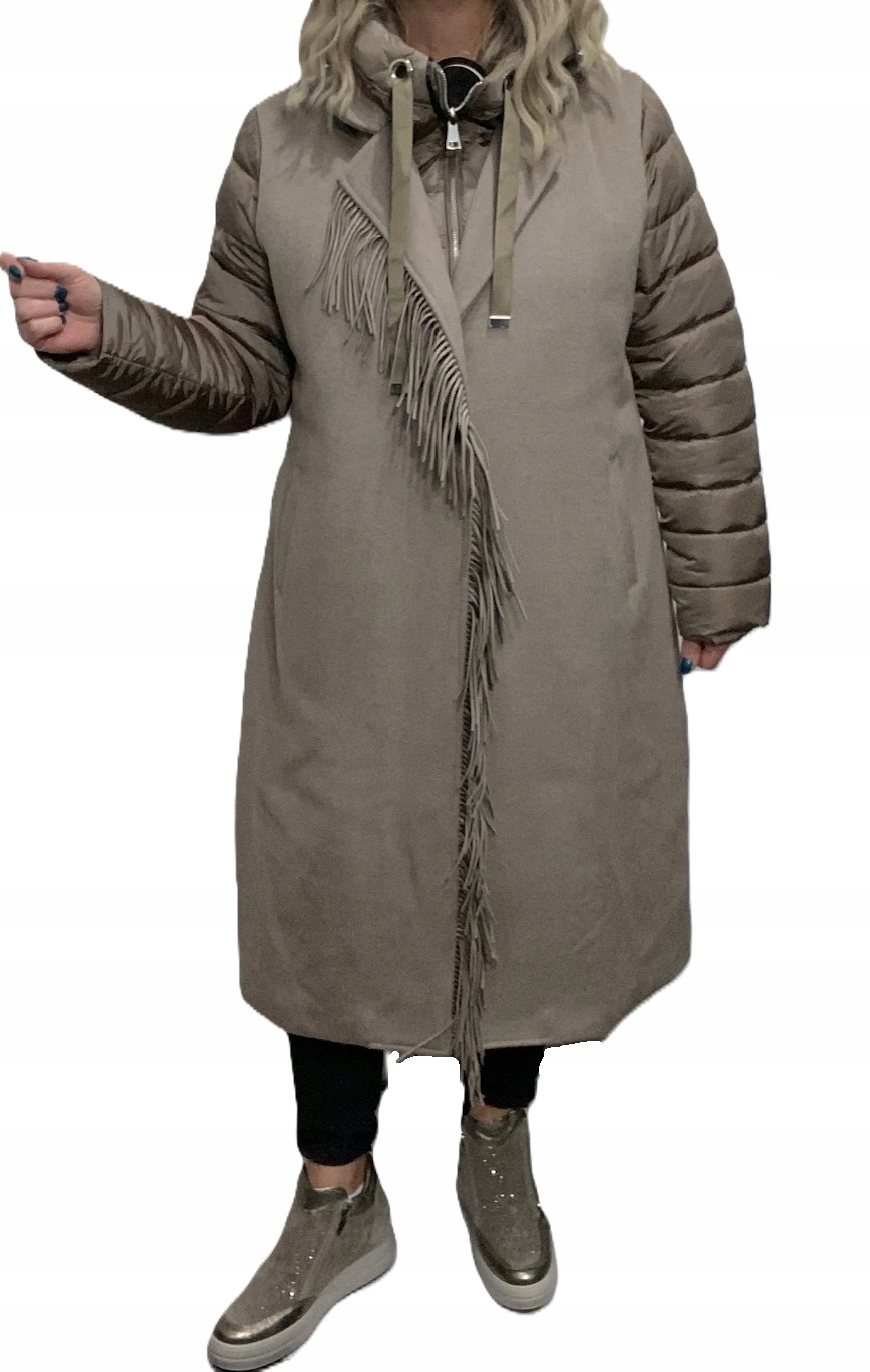 dámská bunda parka s prošívanými střapci s kapucí béžová 3XL 44 46