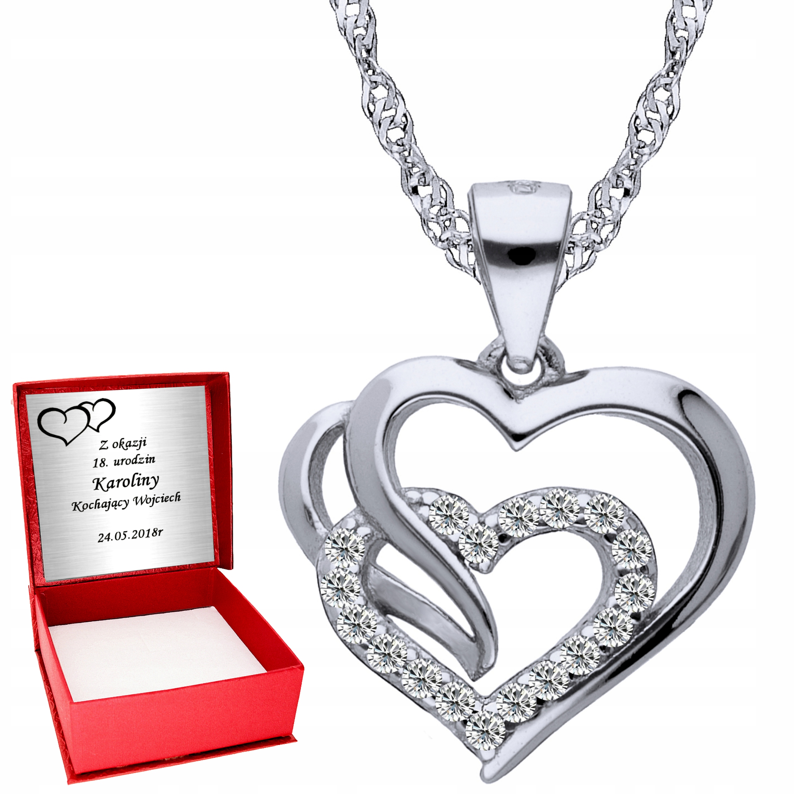 

Srebrny Łańcuszek 925 Serce Serduszko Grawer