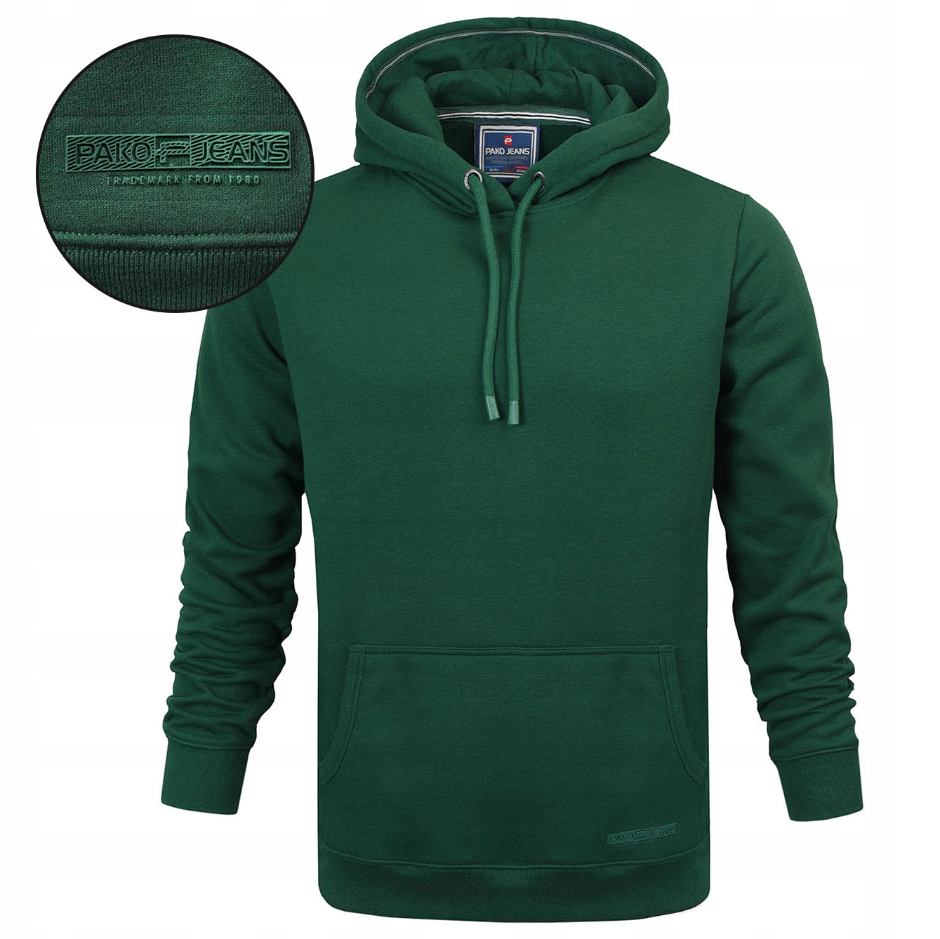 Bluza Męska Kangurka z Kapturem Dresowa Ocieplana Zielona XXXL Pako Jeans