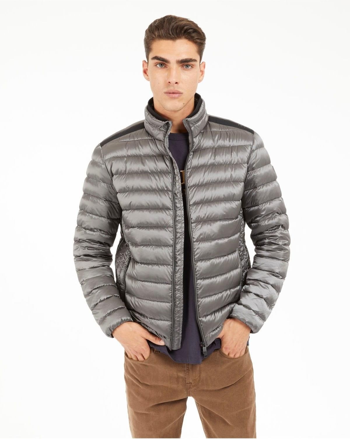 Guess Šedá Pánská Prošívaná Bunda Se Zipem, Velikost 50