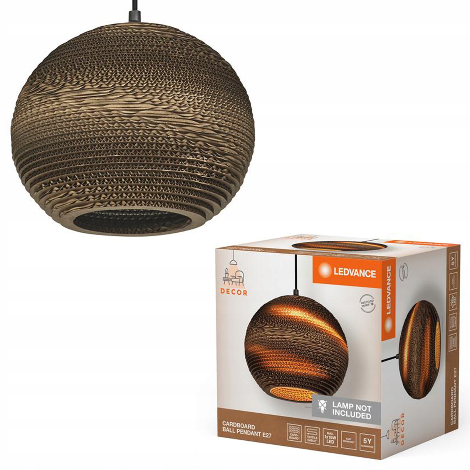 Dekoratívna stropná lampa E27 Previs Hnedý Kartón Decor Ledvance