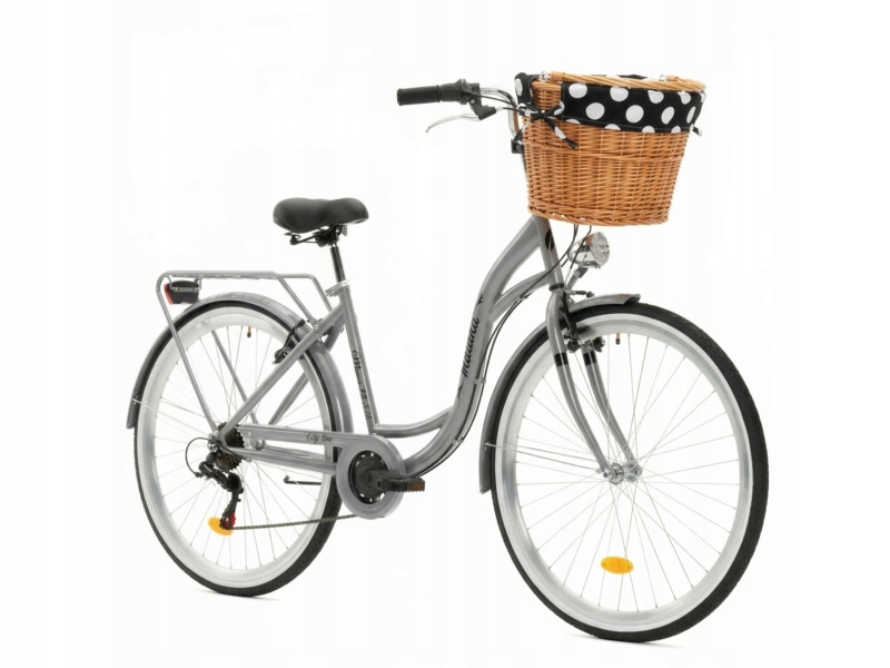 Rower miejski Indiana Moena S7B 28 cali damski Srebrny Koszyk Wkład