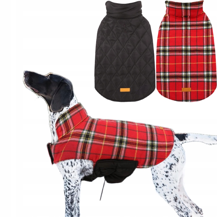 Oboustranná zimní bunda pro psa 3XL Červená Mřížka