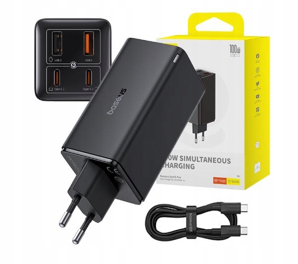 Univerzální síťová nabíječka Baseus GaN6 Pro 100W 2x Usb 2x Usb-c