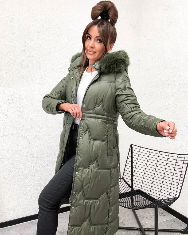 Dlouhá Prošívaná Bunda 2221# Khaki XXL (44)