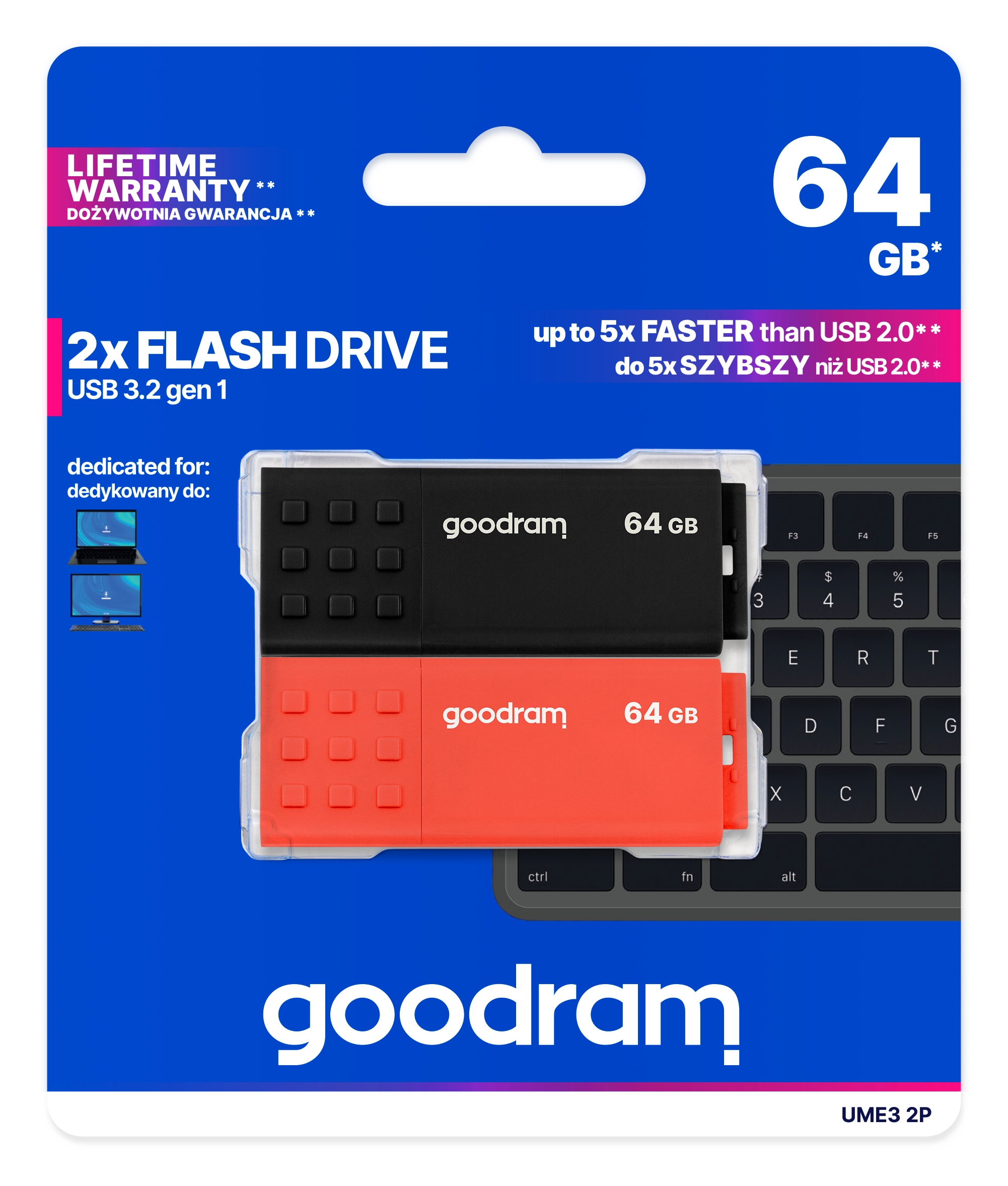 Pendrive GOODRAM 2x64GB UME3 MIX USB 3.2 dwupak