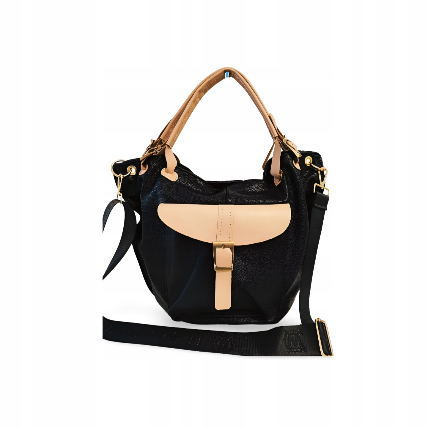 Massimo Contti kabelka shopper černá s béžovou s kapsou