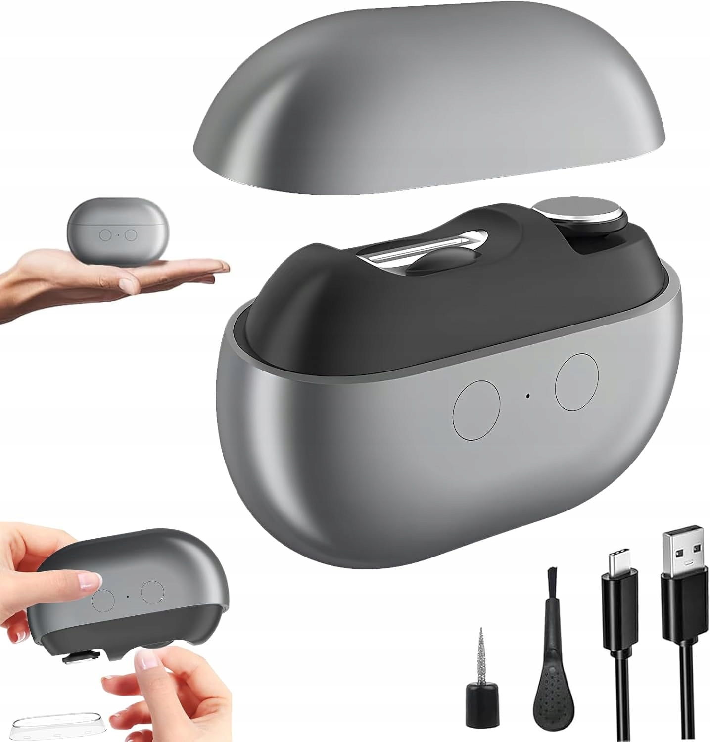3-V-1 Automatický Elektrický Kleštičky Na Nehty S Usb Nabíjením, Šedé