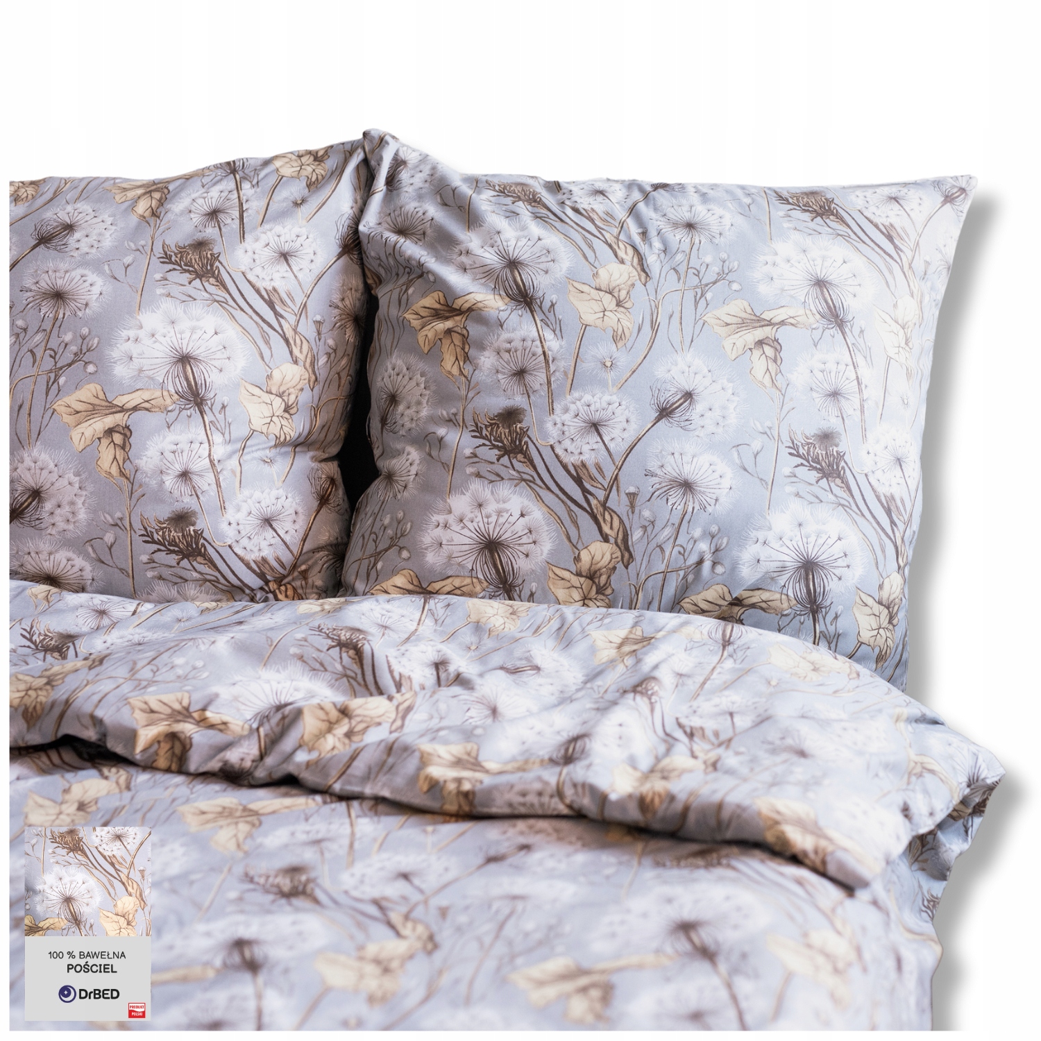 Komplet Pościeli 160x200 Bawełniana 100 % Bawełna Satynowa Dmuchawce Liście