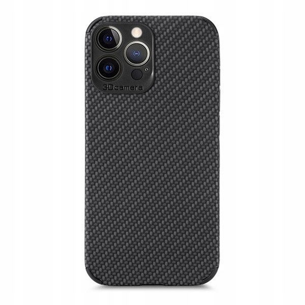 Apple iPhone 13 Pro, Etui Silikonowe, Ochrona Kamery, Wzór Karbonowy, Czarne