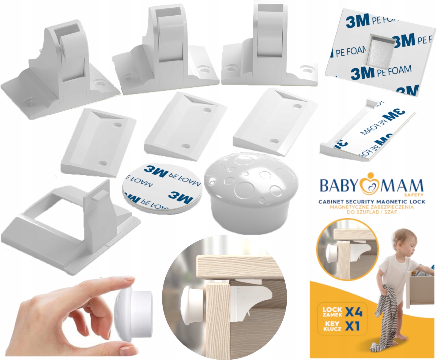 ZABEZPIECZENIE MAGNETYCZNE BLOKADA MEBLI SZAFEK SZUFLAD DRZWI BABYMAM