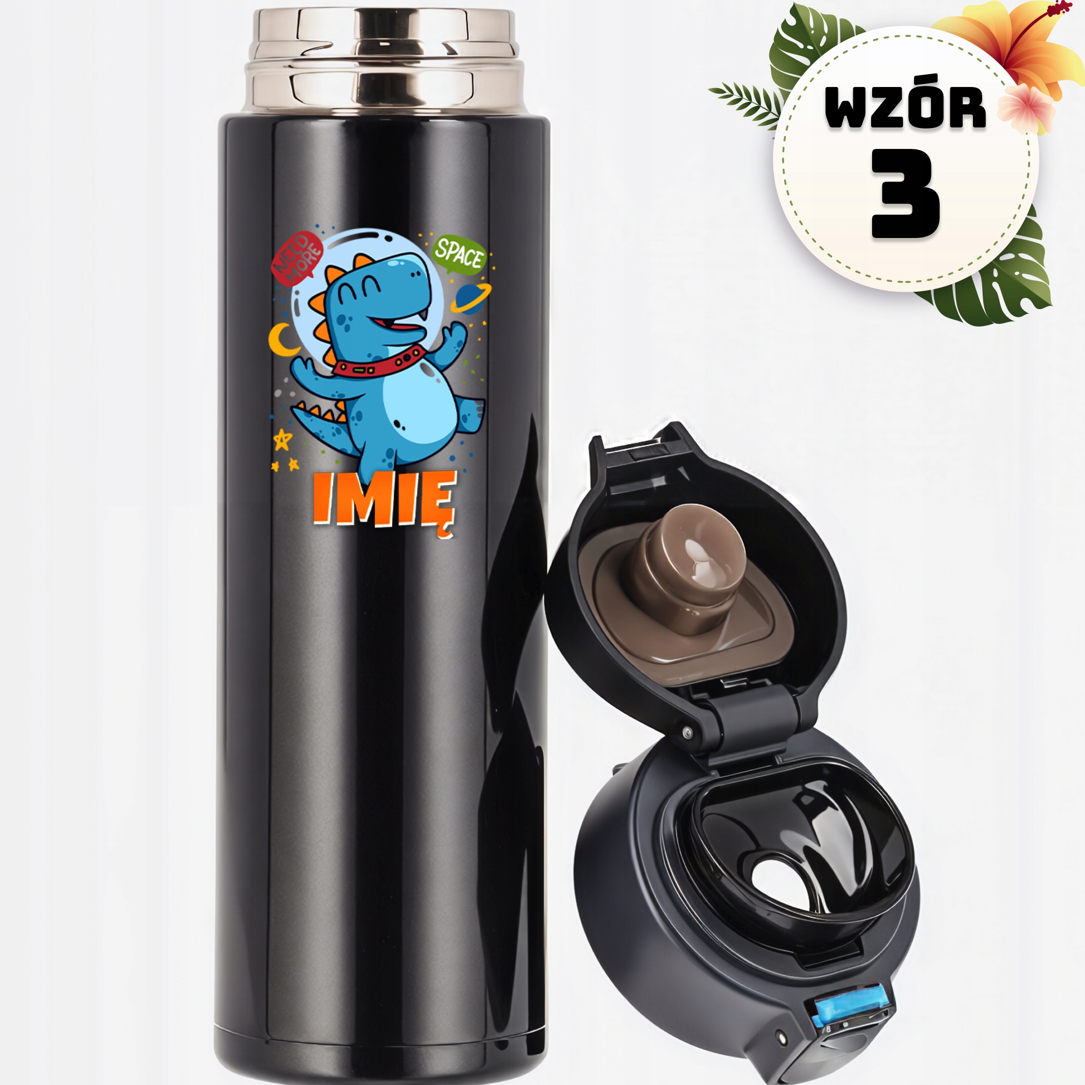 KUBEK TERMICZNY LED TERMOS DINOZAURY T-REX ZABAWNE ŚWIĘTA MIKOŁAJ IMIĘ Maksymalne utrzymanie zimna do 24 h