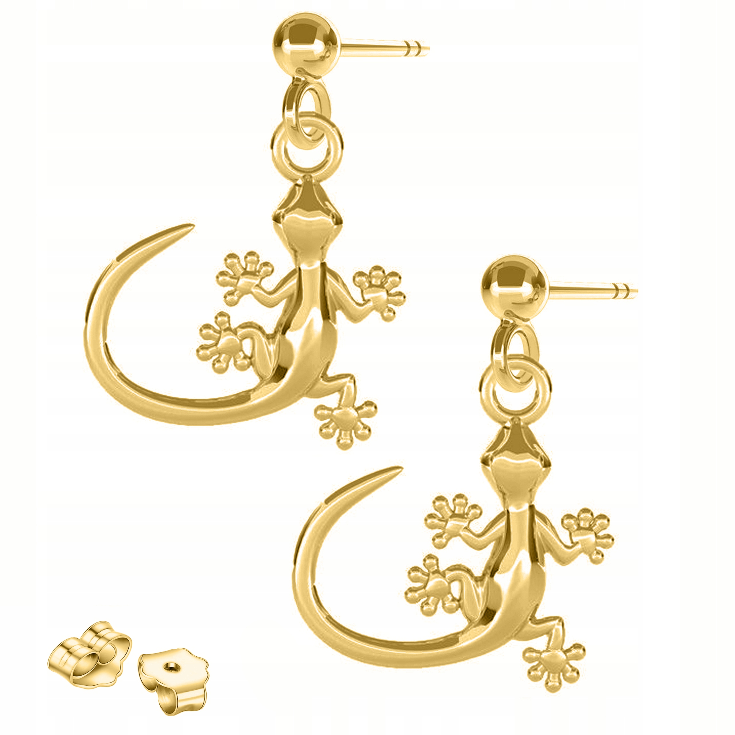 Zlaté Náušnice Ještěrky Plazi Zvíře Ještěrka Šroubky Stříbro 925