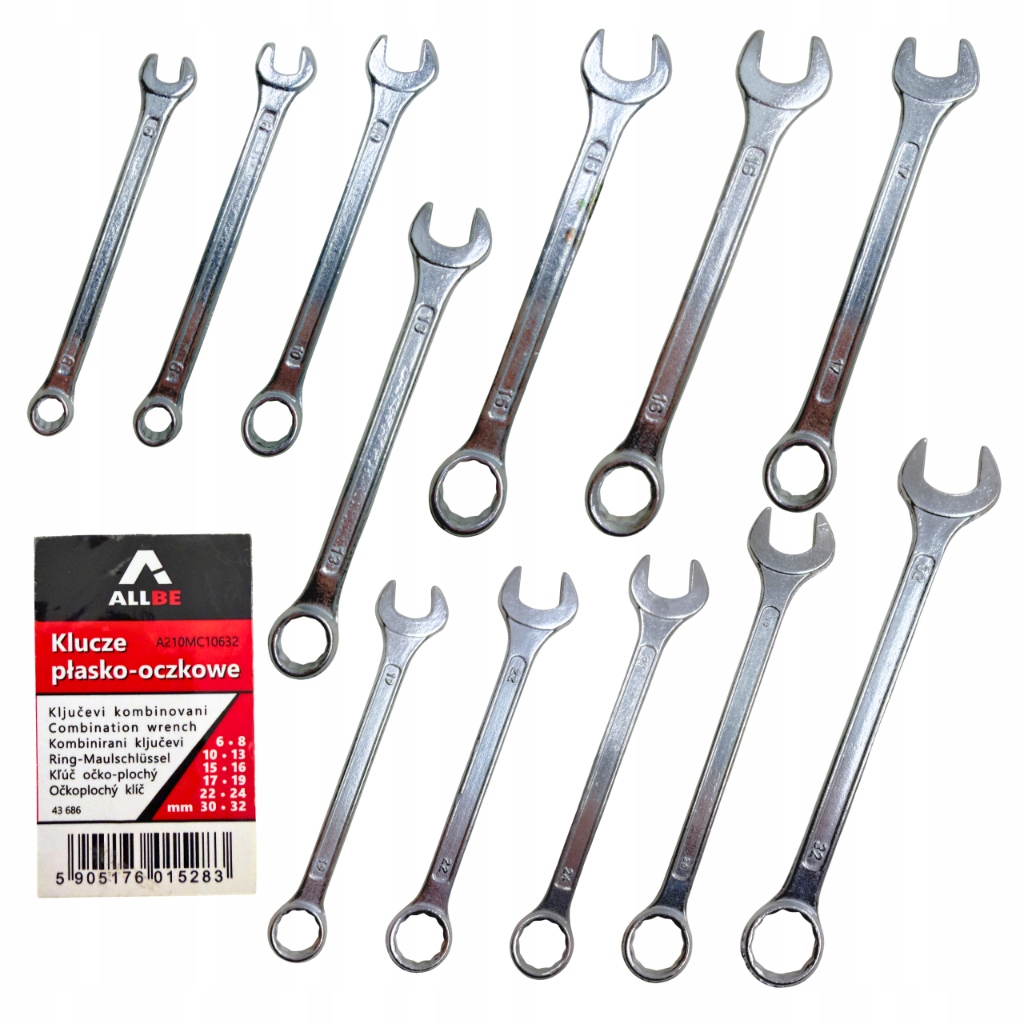 Klucze Płasko Oczkowe 6-32mm 13mm 10mm 24mm Zestaw Kluczy 12szt.