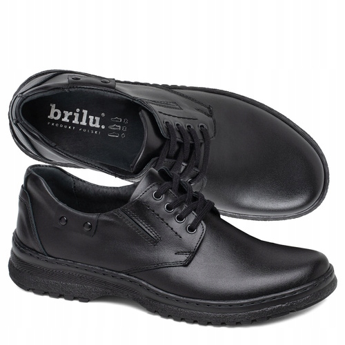 Brilu Polskie Męskie Skórzane Półbuty Sznurowane Kurt Czarne 41