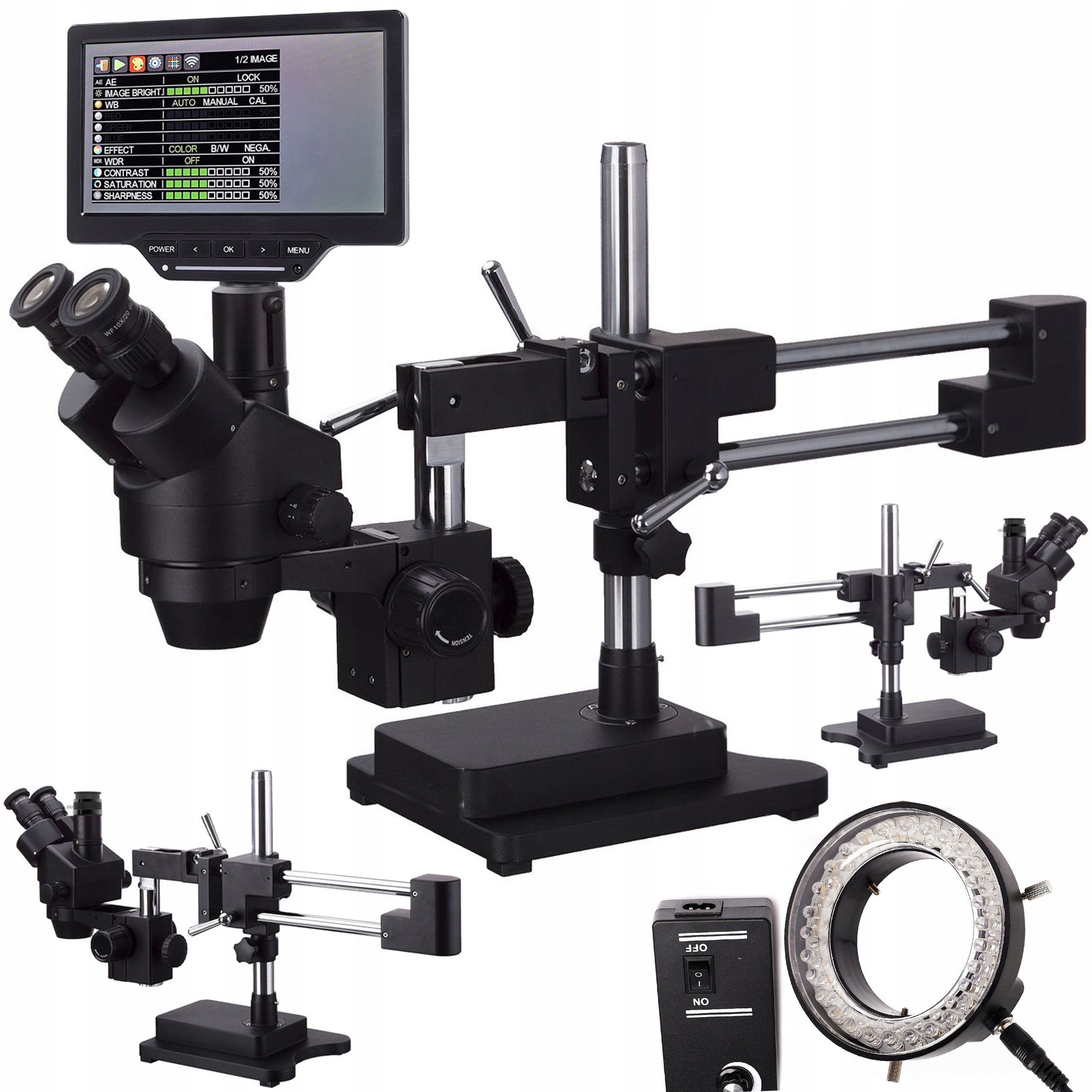 Mikroskop Techrebal trinokulární 7-45x obrazovka 7", WiFi Led kamera 56x