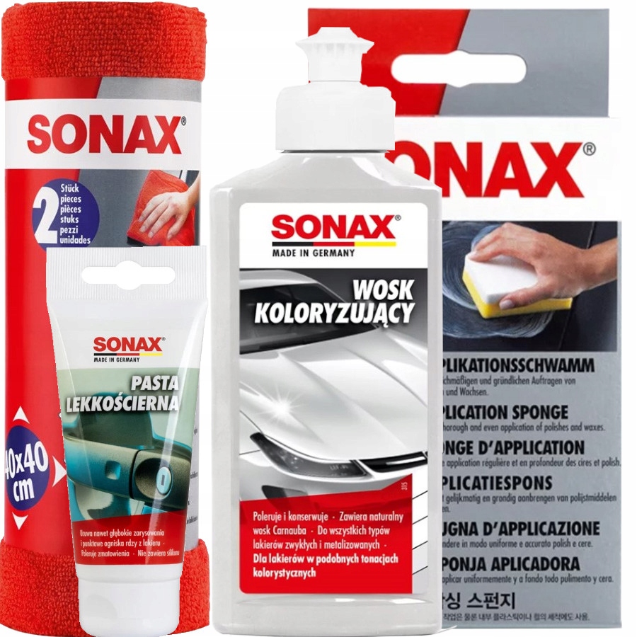 Zestaw Sonax do usuwania rys biały lakier pasta polerska wosk