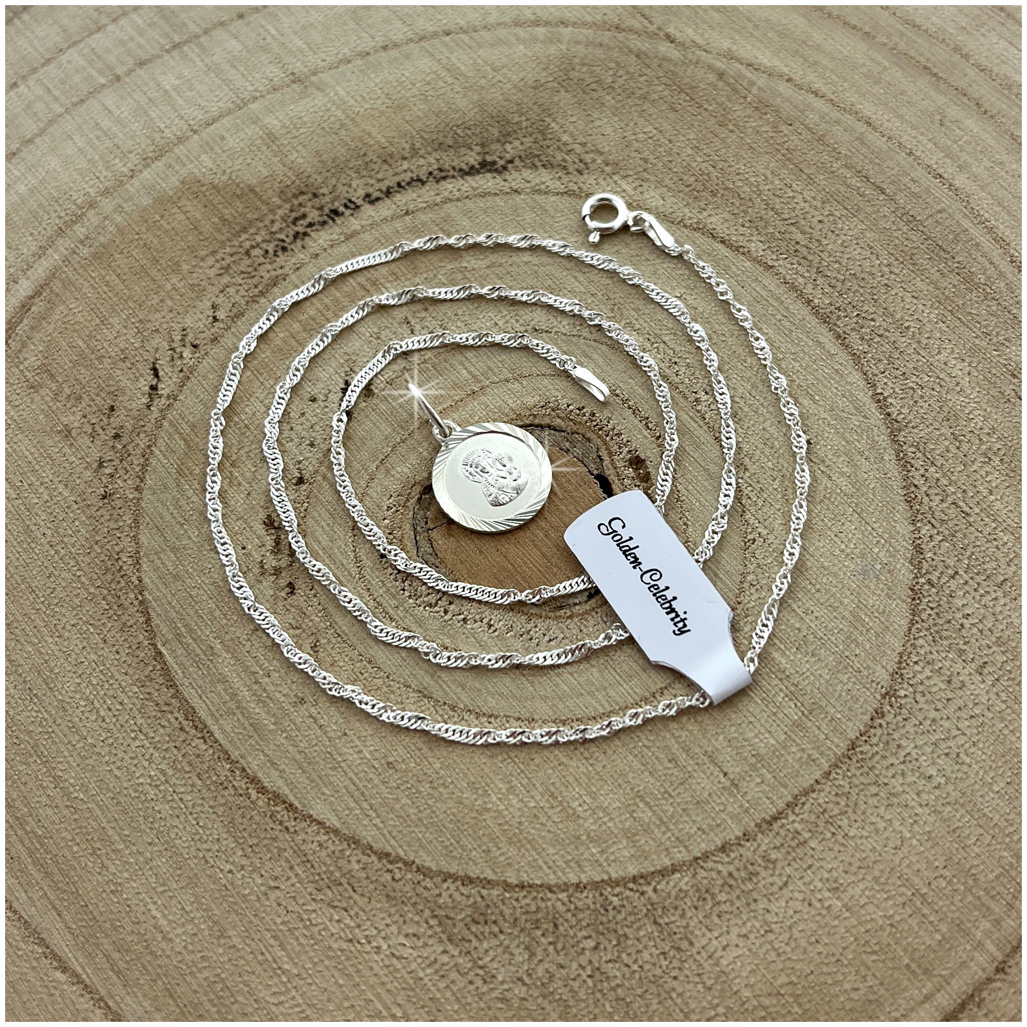 SREBRNY ŁAŃCUSZEK + MEDALIK PASYJKA PR. 925 PREZENT KOMUNIA CHRZEST GRAWER Marka Golden Celebrity