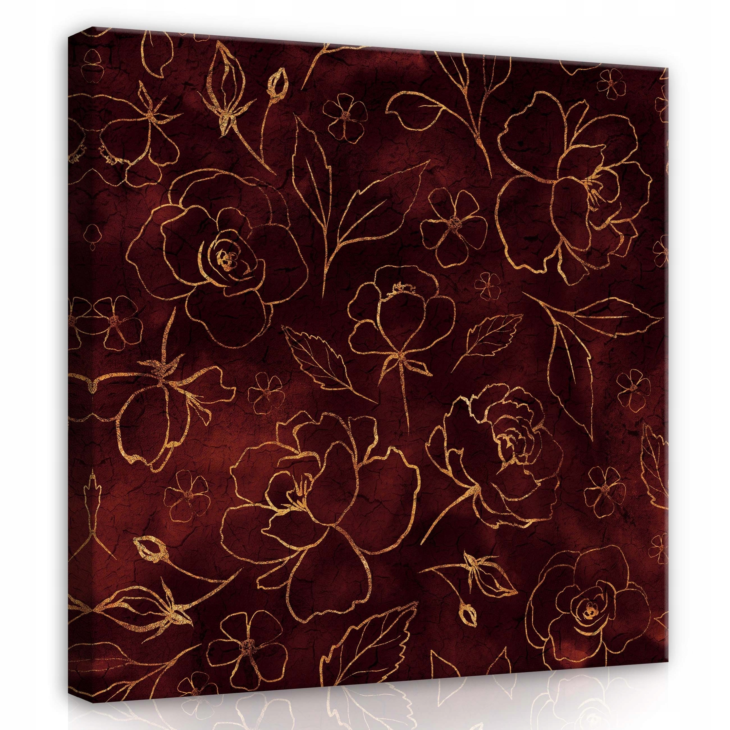 Obraz 80x80 Luxusní vintage zlato, květiny, vzor bordó, elegance