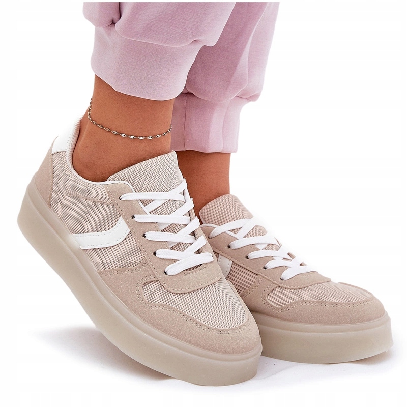 Sneakersy Buty Sportowe Damskie Na Platformie Niskie Sznurowane Beżowe 39