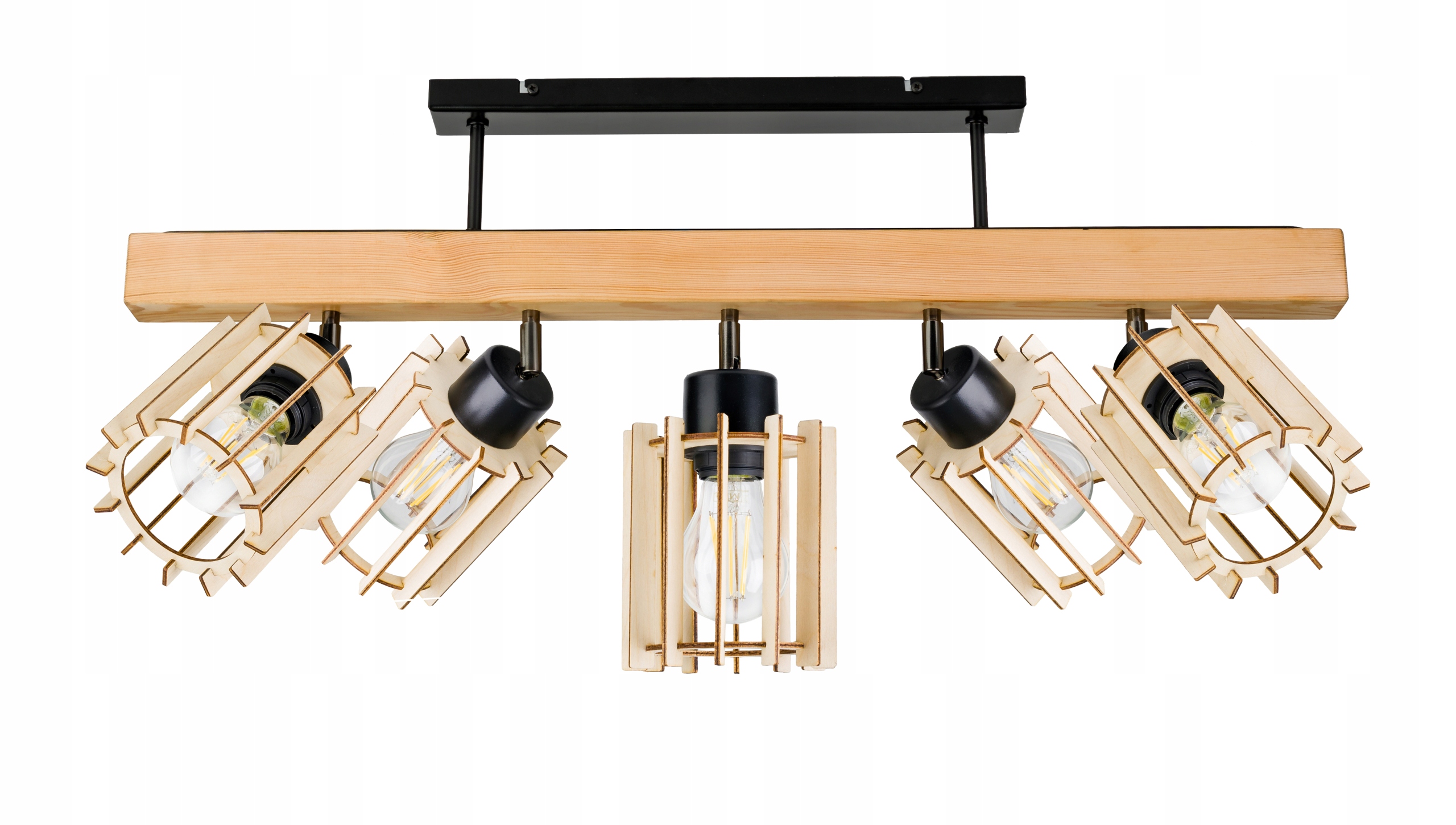 Dřevěná stropní lampa Lustr Stropní Svítidlo Loft Černá na 5x Klosz E27