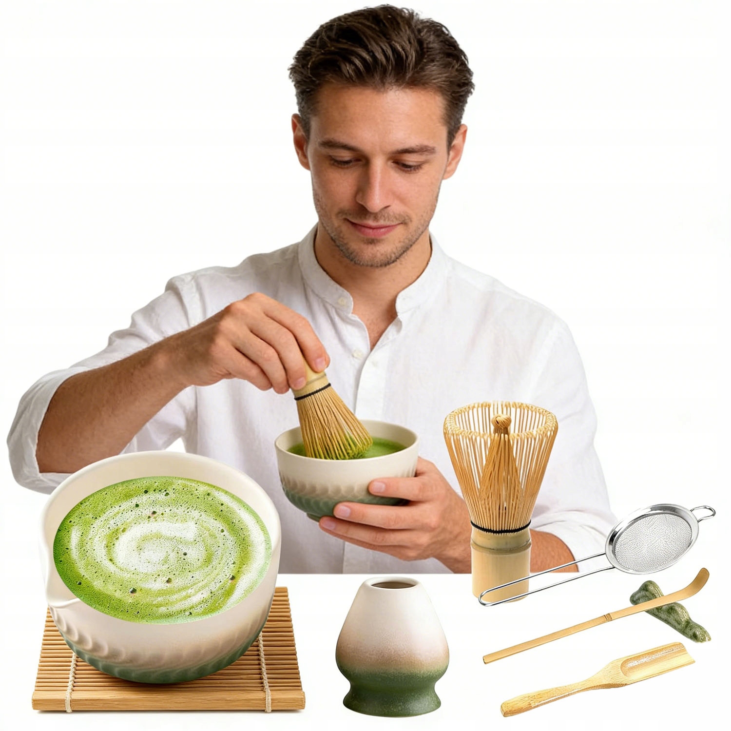 Levně Sada Na Matchu Japonský Styl S Šálek Metlou Podstavec Lžička 7KS