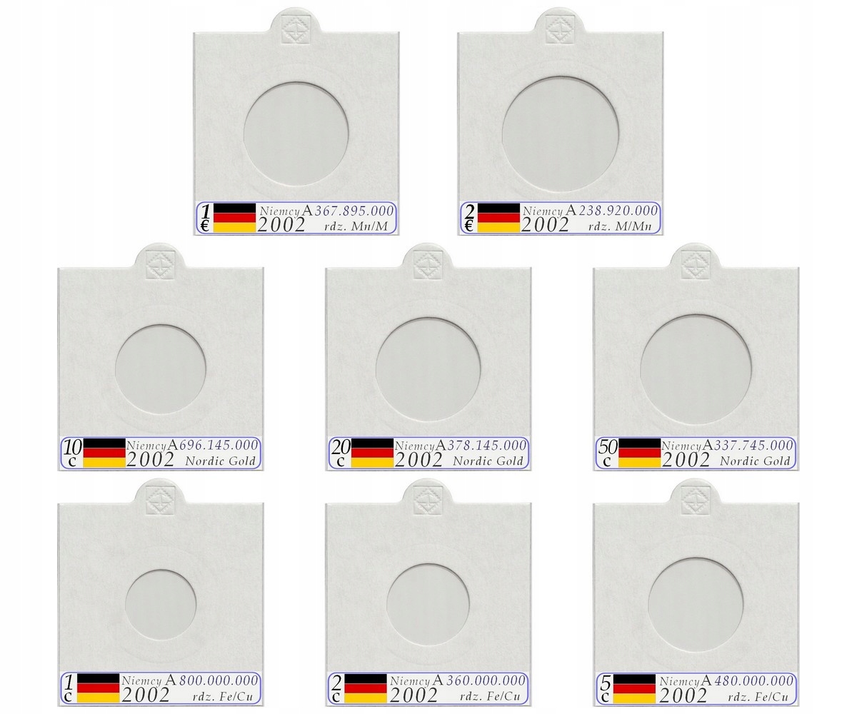 Komplet 94 držáků na euromince Německo A popisky