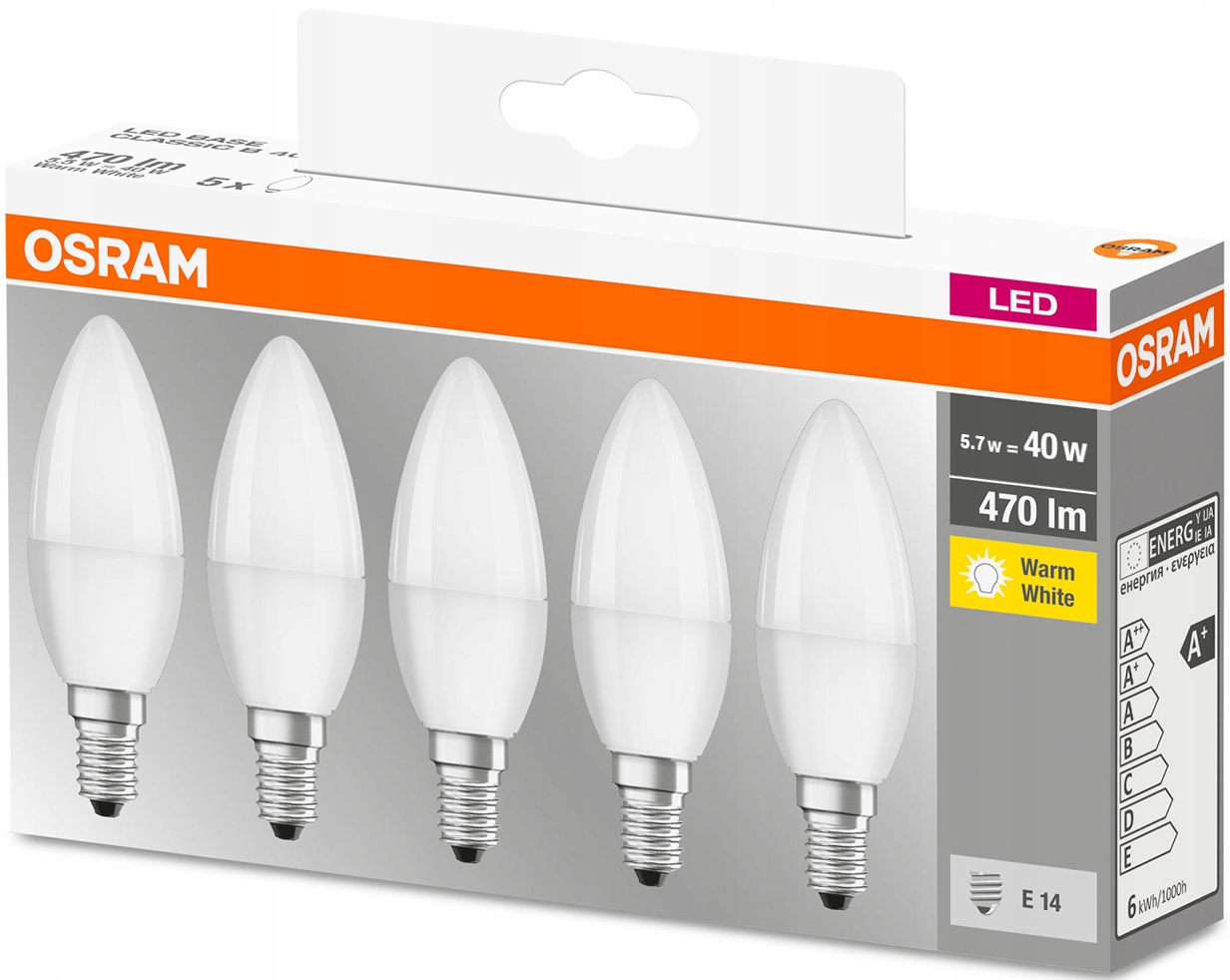 

Żarówka Led E14 Świeczka 5.7W 40W 2700K Osram 5PAK