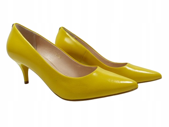 Citronové klasické lodičky na nízkém podpatku, elegantní kožené Sala 39,5