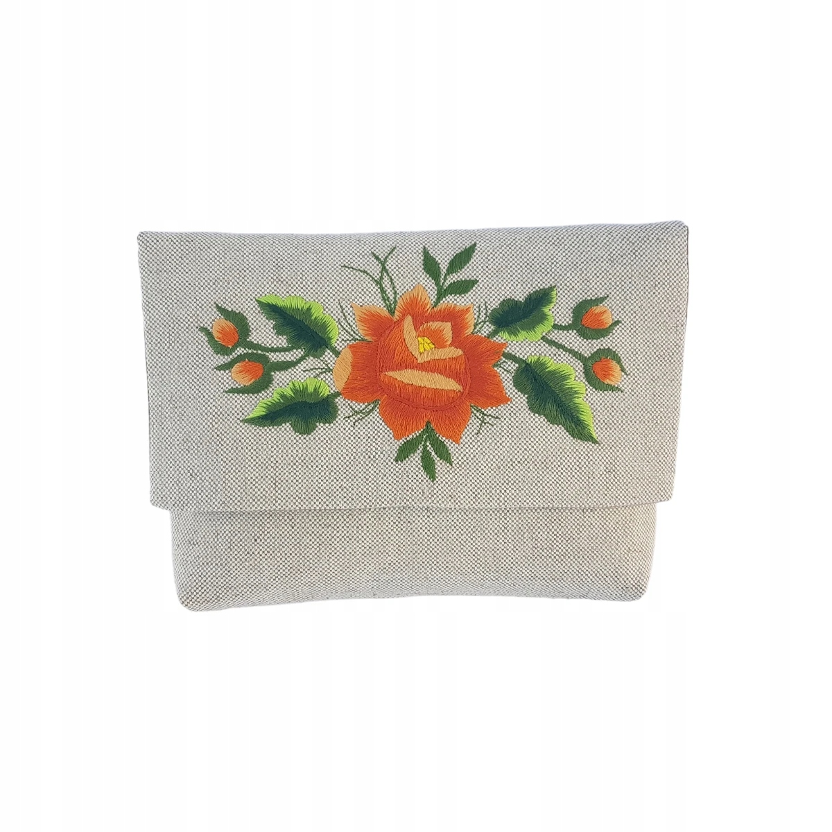 Lněná Psaníčko Folk Lovecká Výšivka Oranžová Růže Ruční Práce