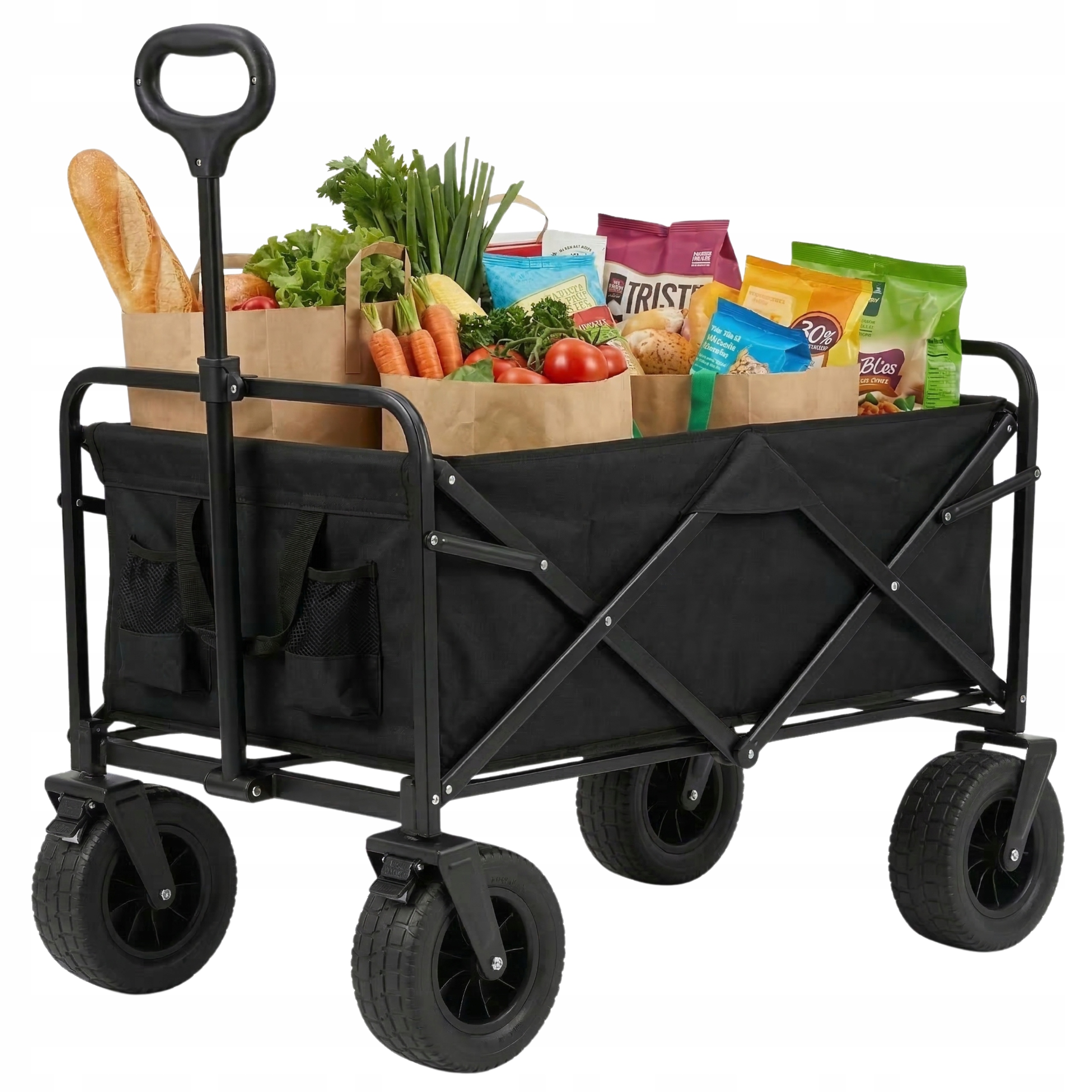 Zahradní skládací plážový přepravní vozík pro turistiku, černý, rybářský