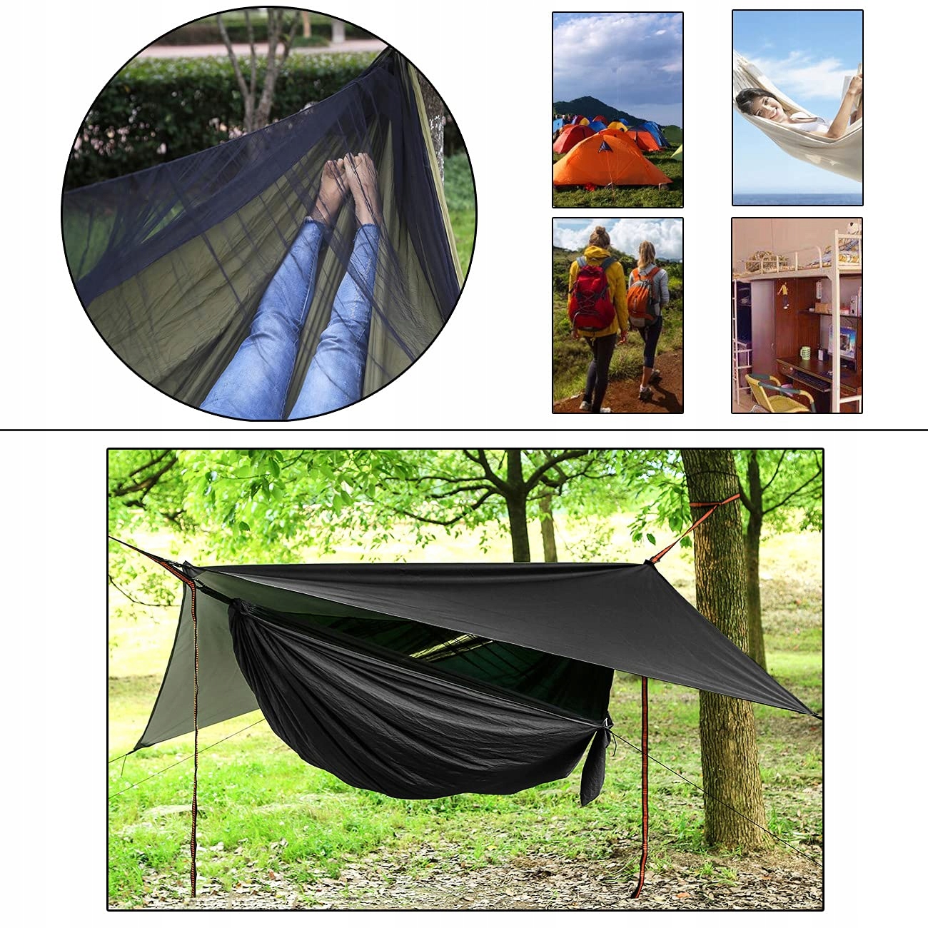 CAMPING Zestaw Hamaków Parasolowy Z Moskitierą Na Camping i Wędrówki — miniatura 7
