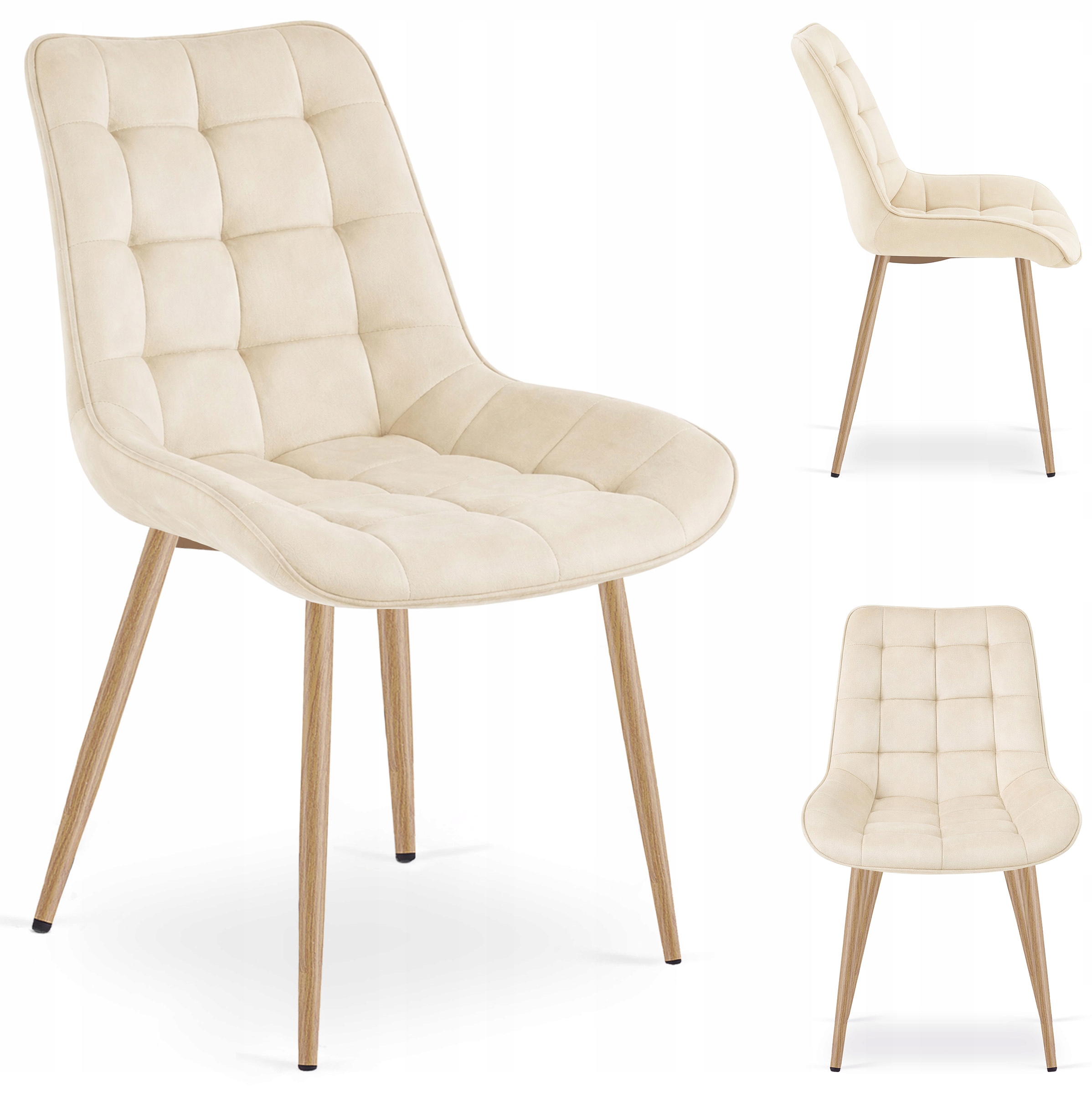 Krzesło Tapicerowane Welurowe Velvet Do Salonu Kuchni Jadalni Erba Beżowe