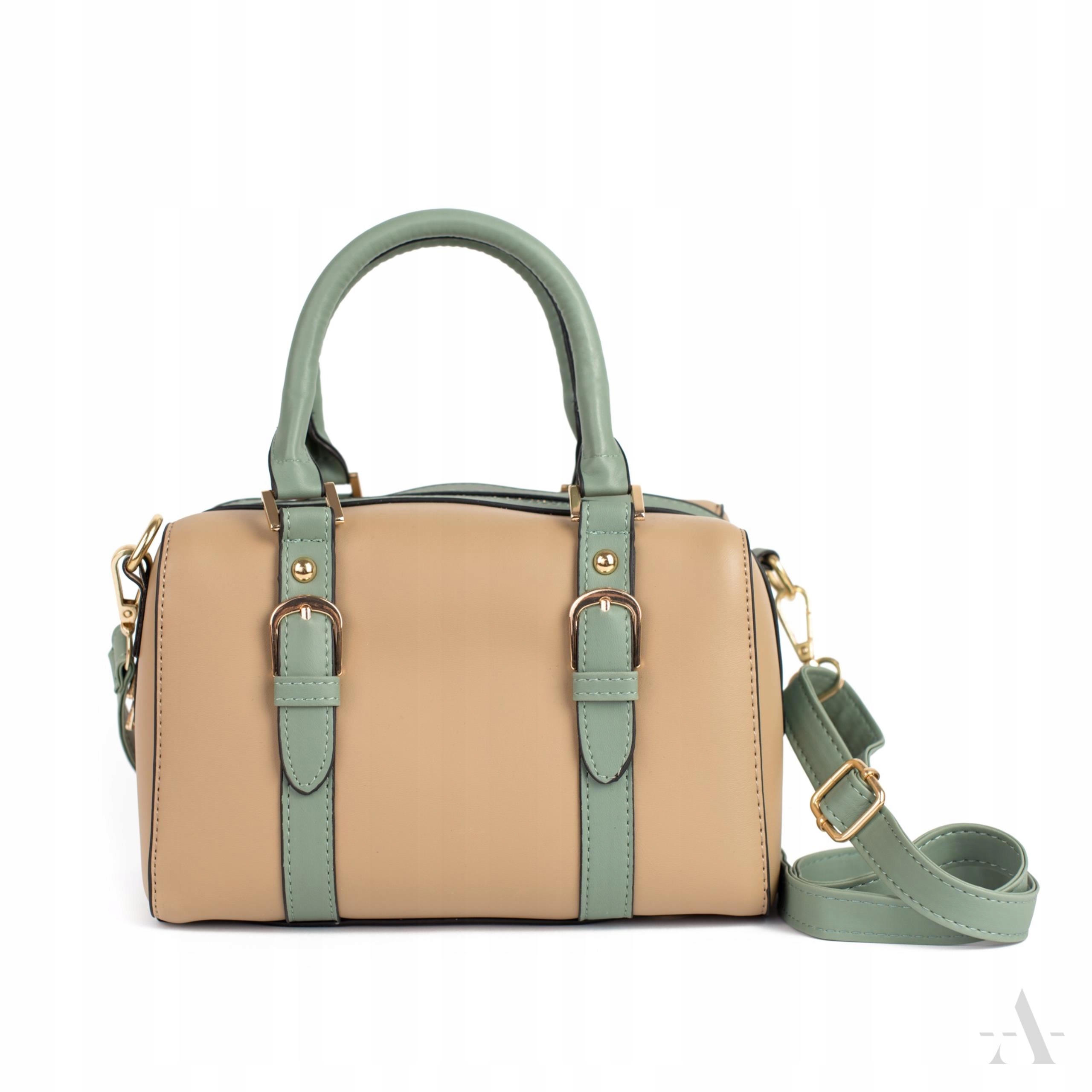 Torebka kuferek skóra ekologiczna brązowo-miętowa z odpinanym paskiem