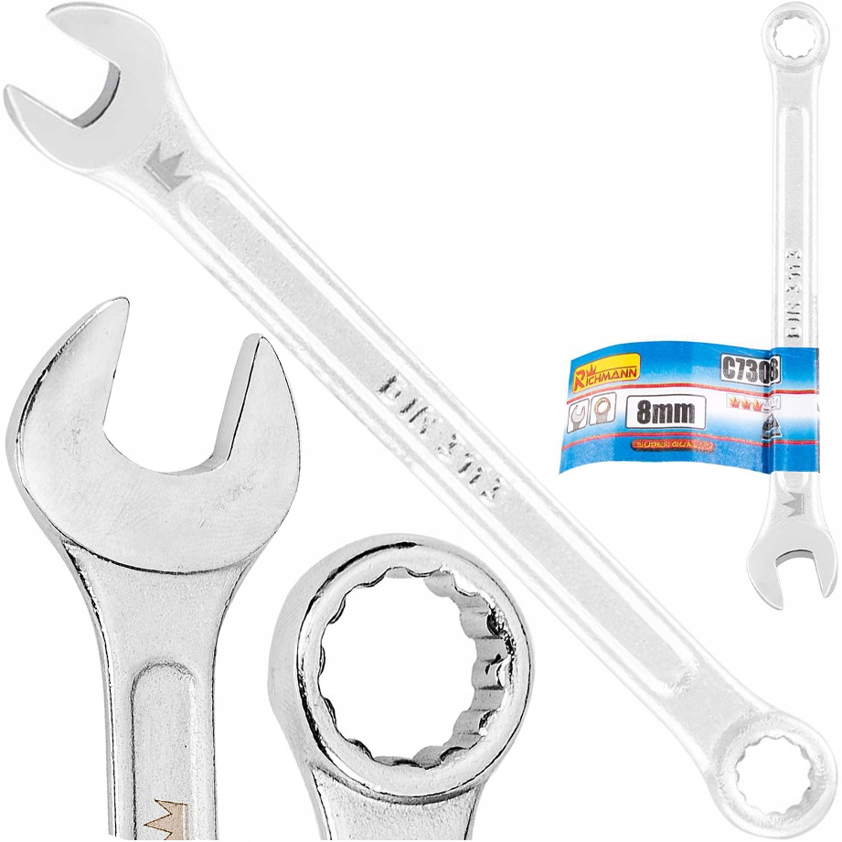 Klucz Płasko Oczkowy Chromowany Solidny Mocny CrV Normy Din 3113 8 MM 1szt.