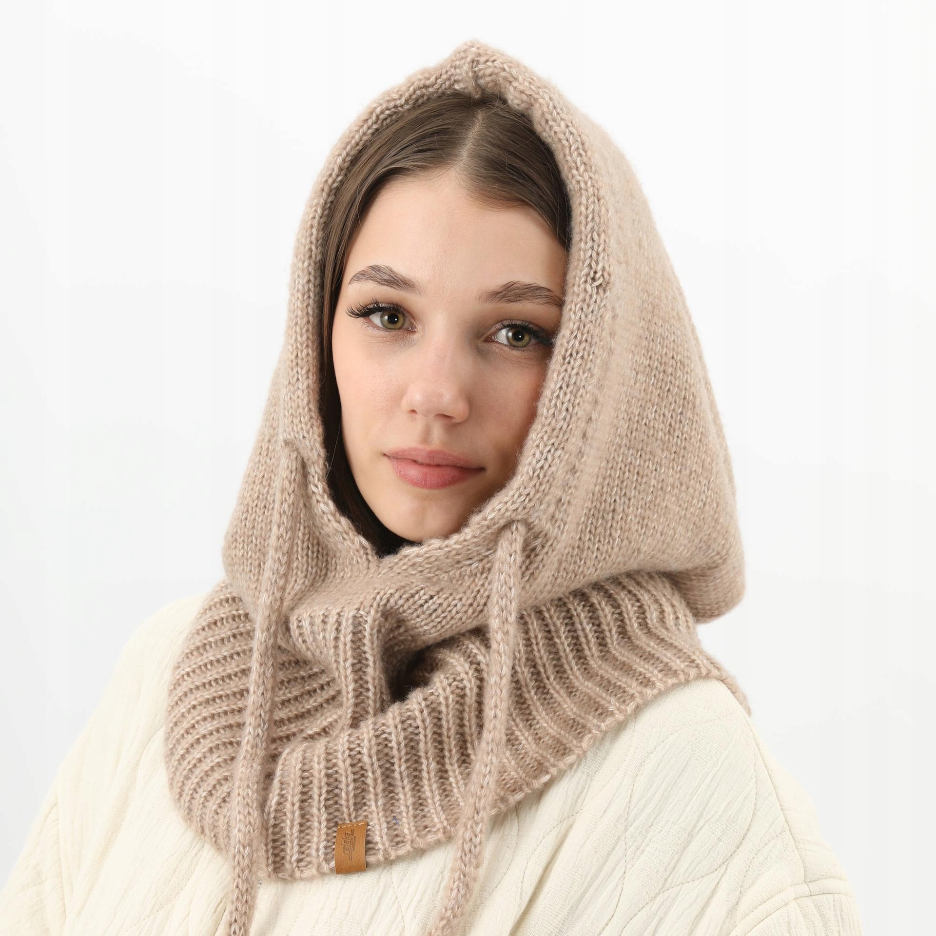 Béžový nákrčník s kapucí a merino vlnou Relaks vel. One Size