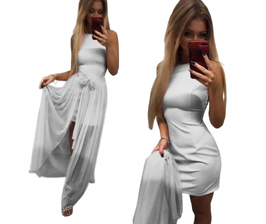 2v1 Šedá Tužková Šaty s Maxi Sukní Xs