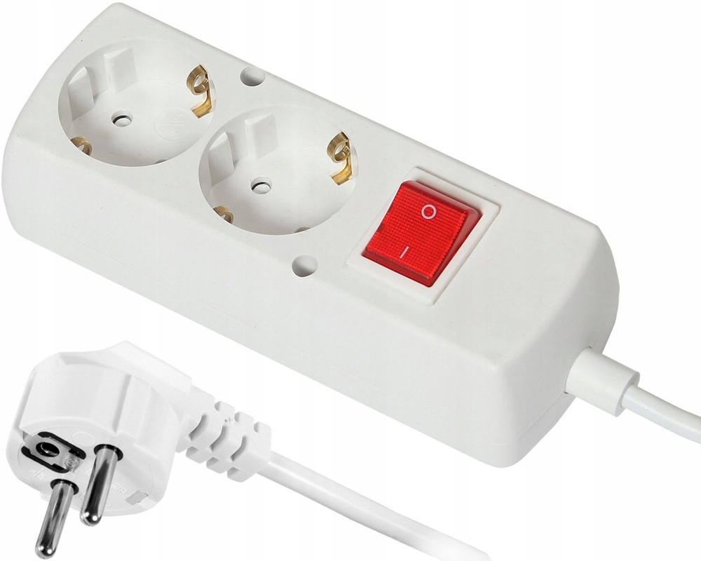 Prodlužovací Kabel 2-ZÁSUVKOVÝ Schuko 10 Metrů S Vypínačem, Lišta Bílá Polský